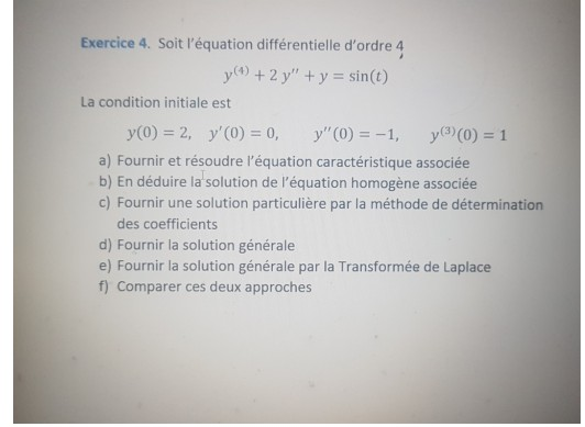 Solved Exercice 4. Soit l'équation différentielle d'ordre 4 | Chegg.com