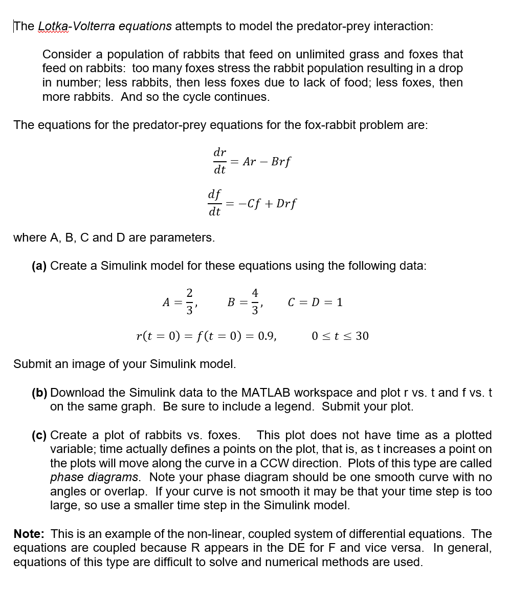 Solved The Lotka-Volterra Equations Attempts To Model The | Chegg.com