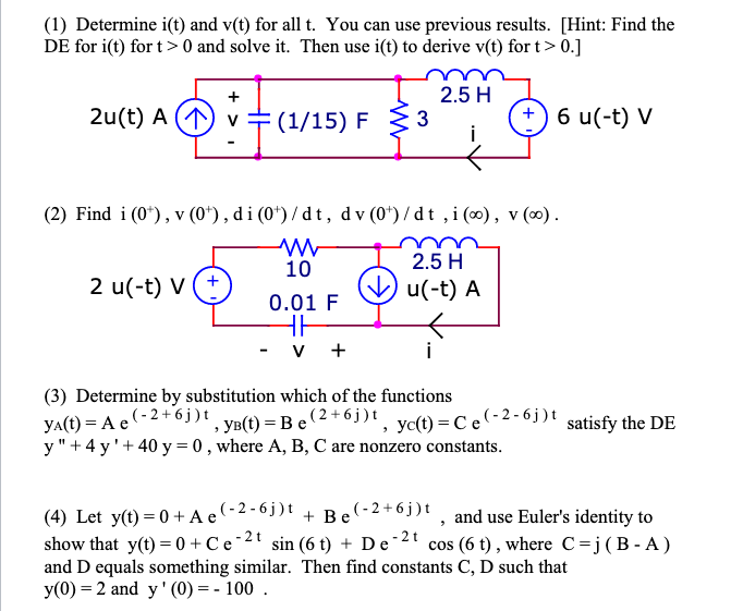 1 Determine I T And V T For All T You Can Use Chegg Com