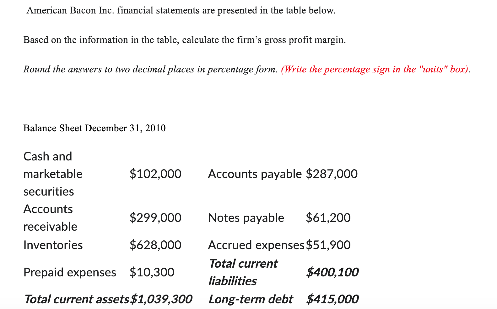 Solved American Bacon Inc. financial statements are