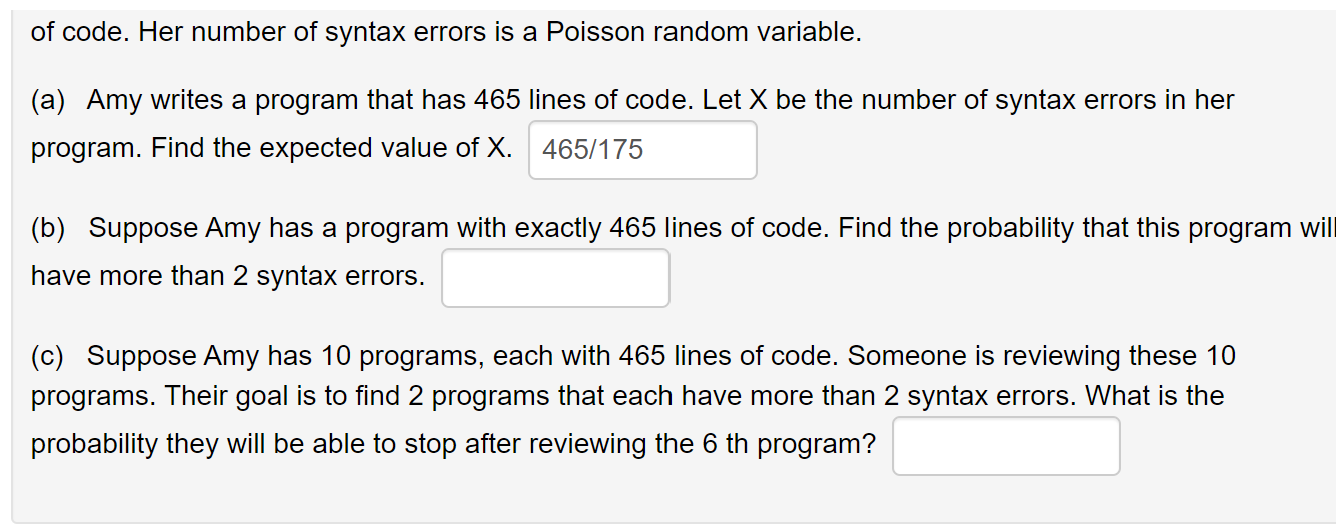 Solved of code. Her number of syntax errors is a Poisson | Chegg.com