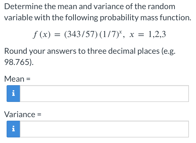 Solved Determine the mean and variance of the random | Chegg.com