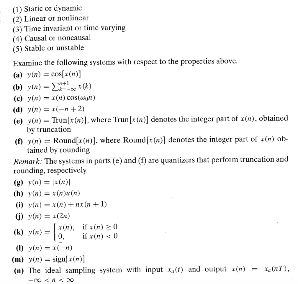 Solved 1 Static Or Dynamic 2 Linear Or Nonlinear 3 Chegg Com