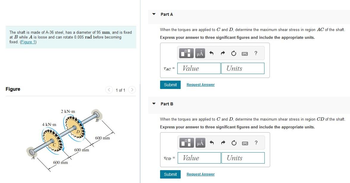 Solved The shaft is made of A-36 steel, has a diameter of 95 | Chegg.com