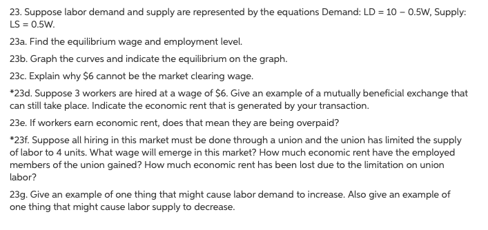 Solved 23. Suppose Labor Demand And Supply Are Represented | Chegg.com