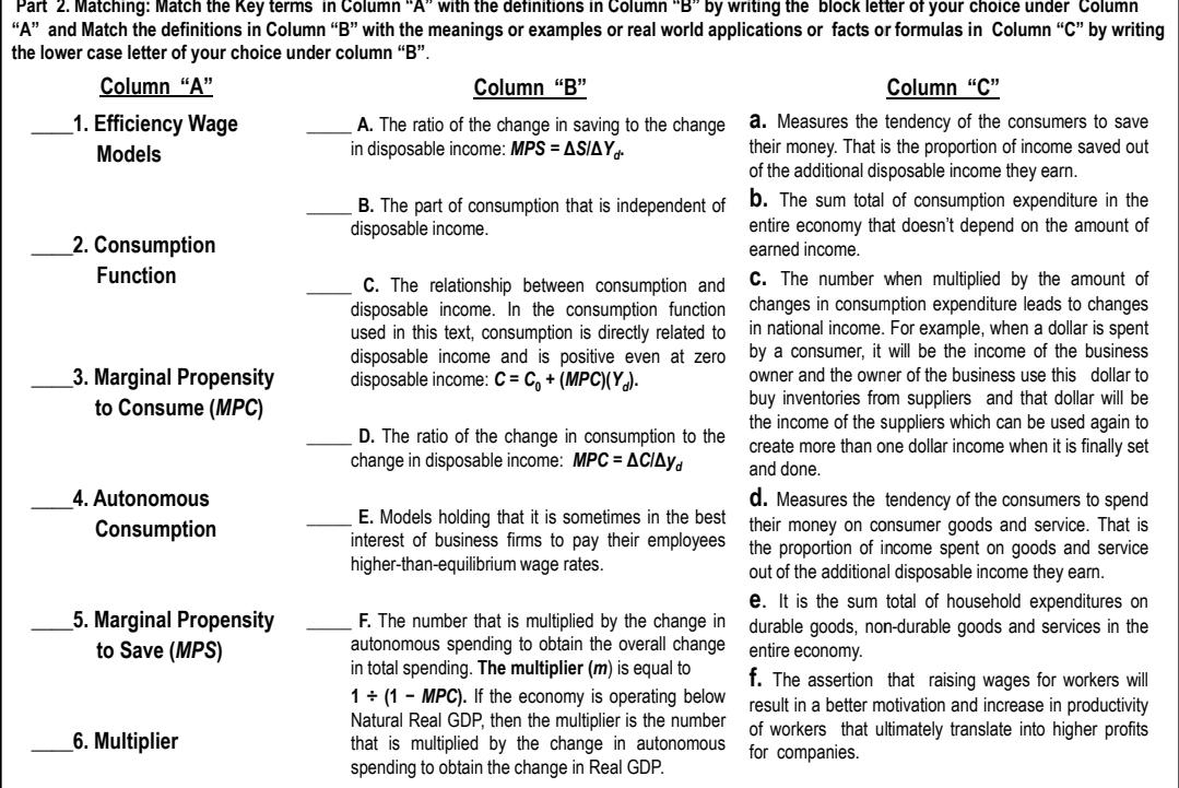 Solved Part 2. Matching: Match the Key terms in Column 