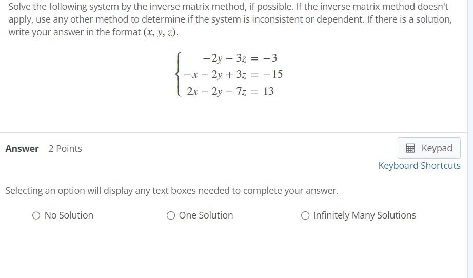 Solved Solve the following system by the inverse matrix | Chegg.com