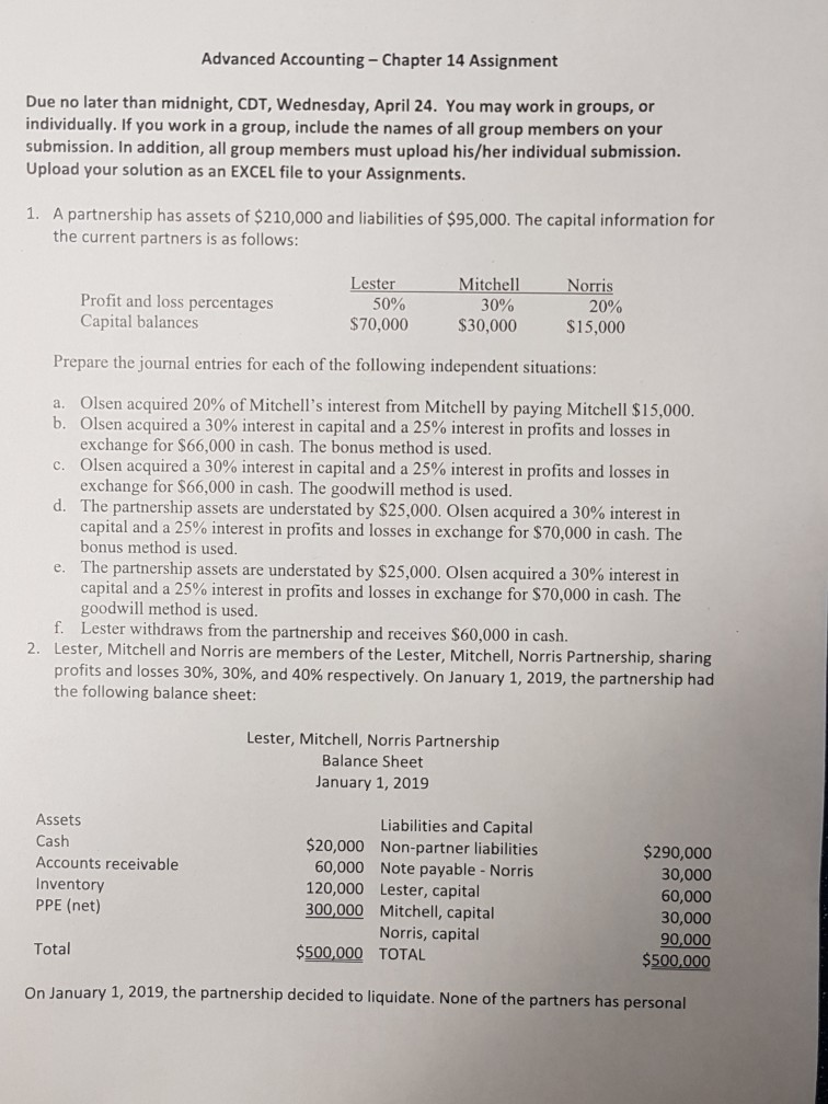 Solved Advanced Accounting- Chapter 14 Assignment Due no | Chegg.com