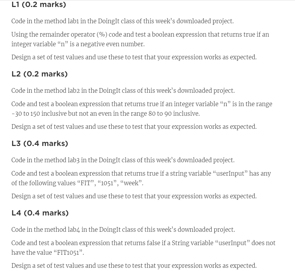 Solved L1 (0.2 marks) Code in the method labı in the Doingſt | Chegg.com