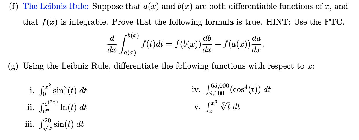 Solved (f) The Leibniz Rule: Suppose that a(a) and b(x) are | Chegg.com