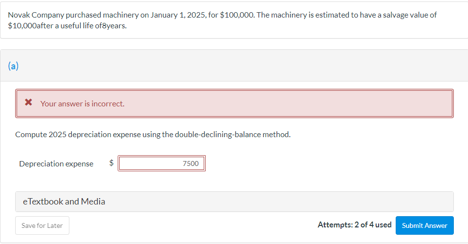 Solved Novak Company purchased machinery on January 1,2025 ,