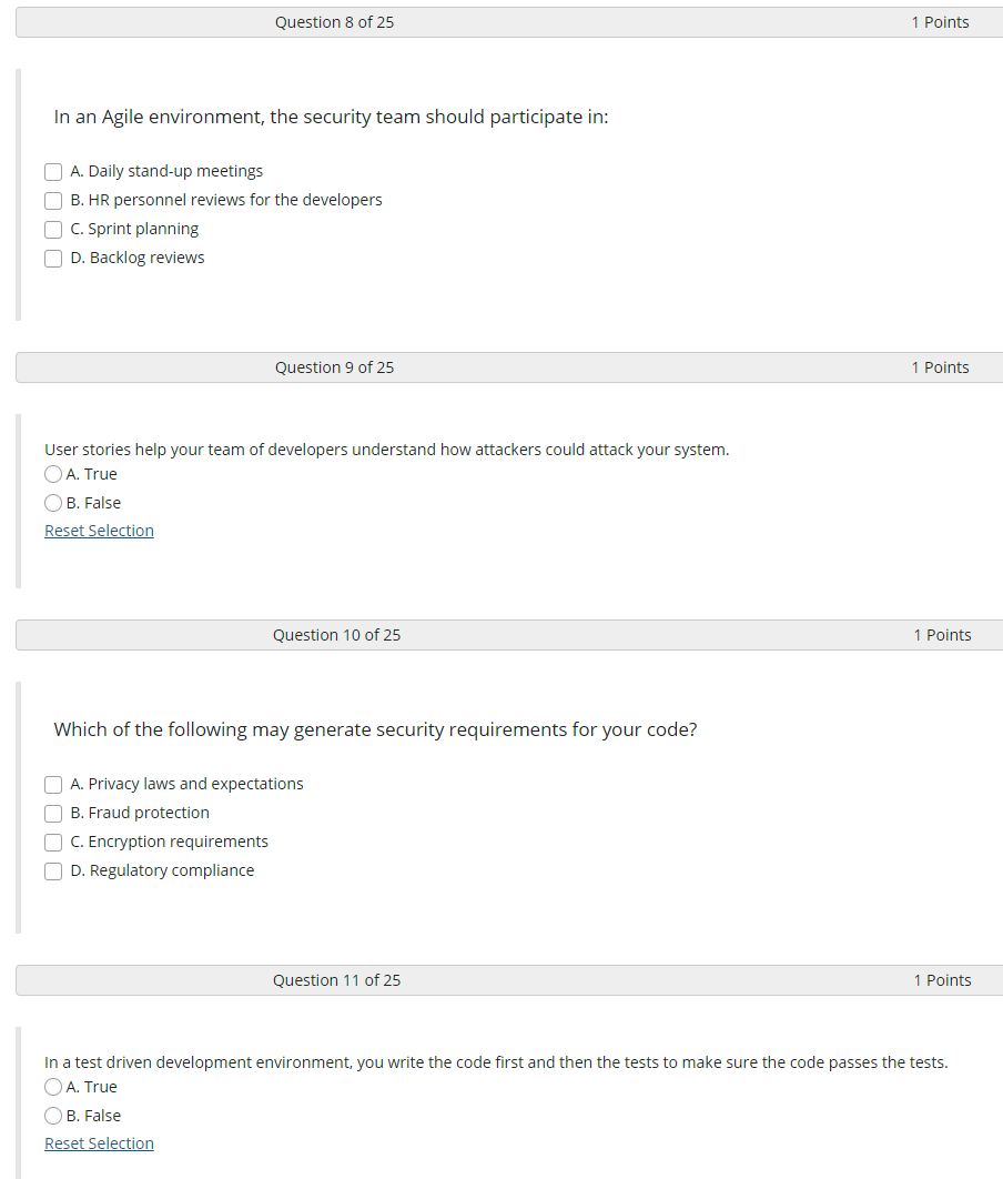 Solved Question 8 of 25 1 Points In an Agile environment, | Chegg.com