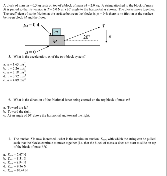 Solved A block of mass 0.5 kg rests on top of a block of | Chegg.com