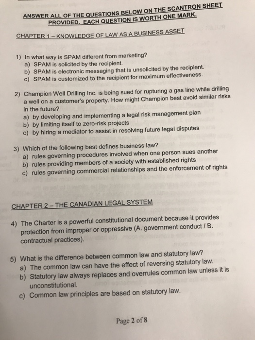 Solved ANSWER ALL OF THE QUESTIONS BELOW ON THE SCANTRON | Chegg.com