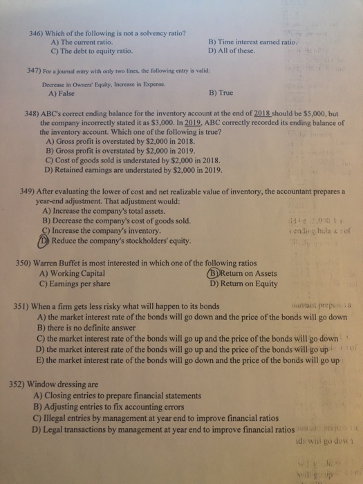 Solved 346) Which of the following is not a solvency ratio? | Chegg.com
