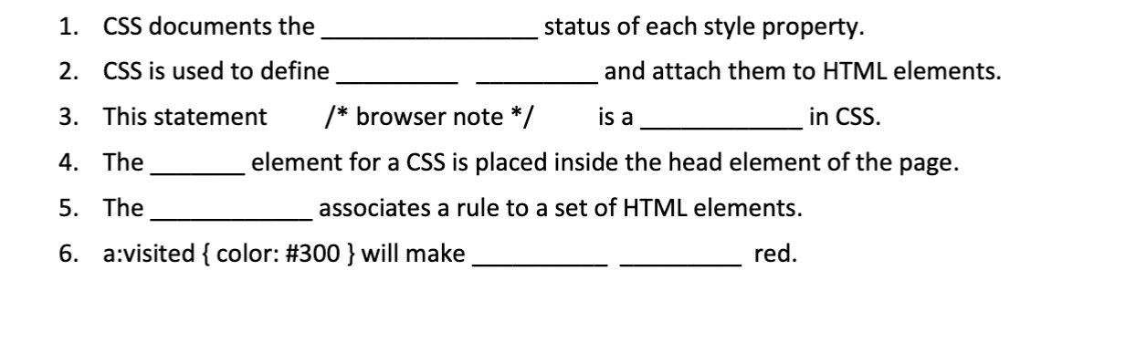 1. CSS documents the _ status of each style property. | Chegg.com