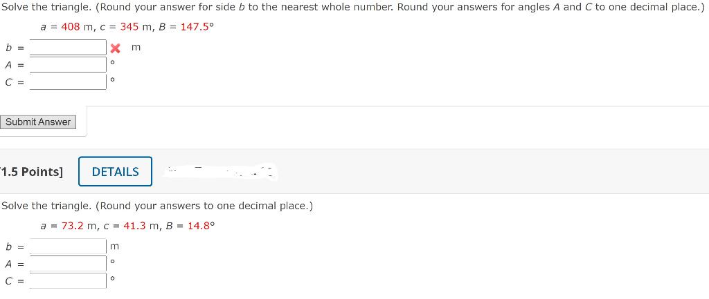 Solved Solve the triangle. (Round your answer for side b to | Chegg.com