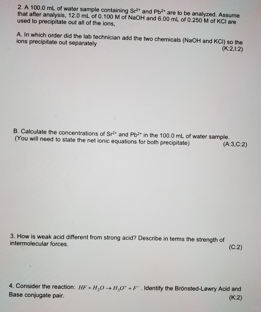 Solved 2. A 100.0 mL of water sample containing Sr2+ and | Chegg.com