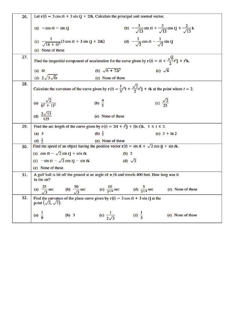 Solved 26. Let r(t) = 3 cos ti + 3 sin tj + 2tk. Calculate | Chegg.com