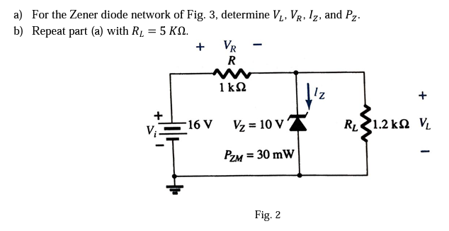 Solved a) For the Zener diode network of Fig. 3, determine | Chegg.com