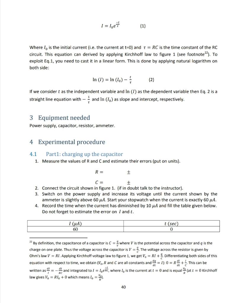 Solved 1 Aim of the experiment The purpose of this | Chegg.com