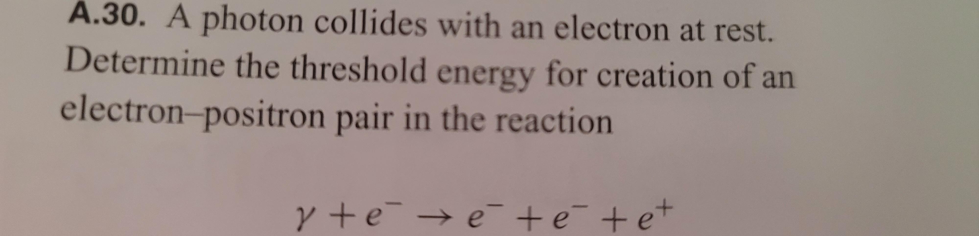 Solved A.30. A photon collides with an electron at rest. | Chegg.com