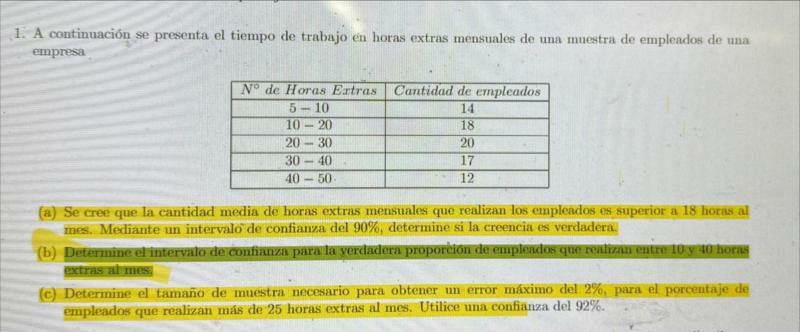 A continuación se presenta el tiempo de trabajo en horas extras mensuales de uma muestra de empleados de una empresa (a) Se c