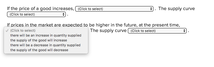 Solved If the price of a good increases, (Click to select) . | Chegg.com