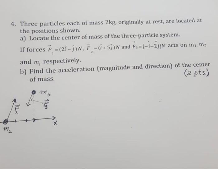 4. Three particles each of mass 2kg, originally at | Chegg.com