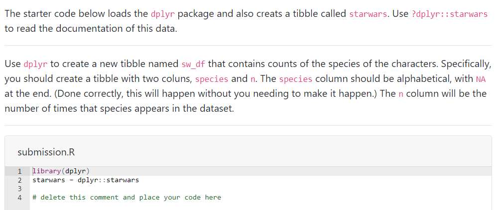 Solved The starter code below loads the dplyr package and | Chegg.com