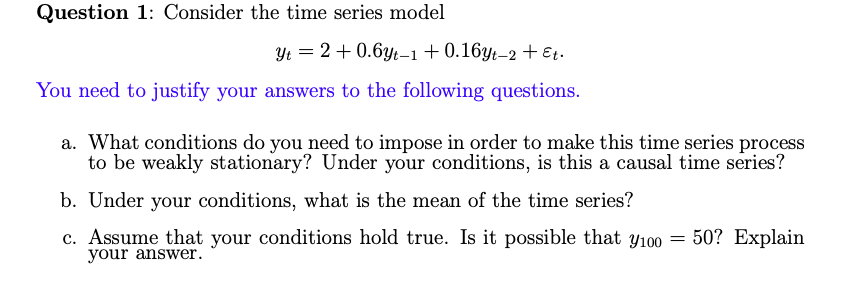 Question 1: Consider the time series model | Chegg.com