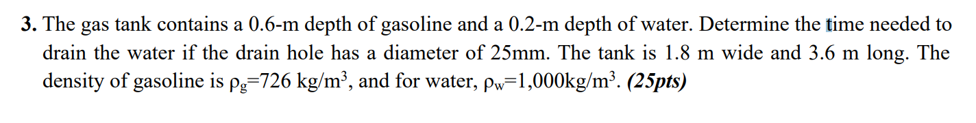 Solved 3. The gas tank contains a 0.6-m depth of gasoline | Chegg.com