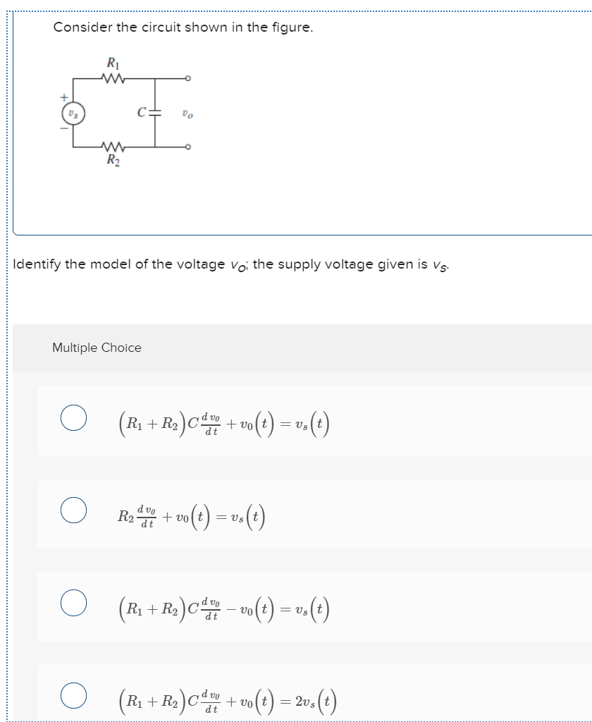 Solved Consider the circuit shown in the figure. R1 C Vo R2 | Chegg.com