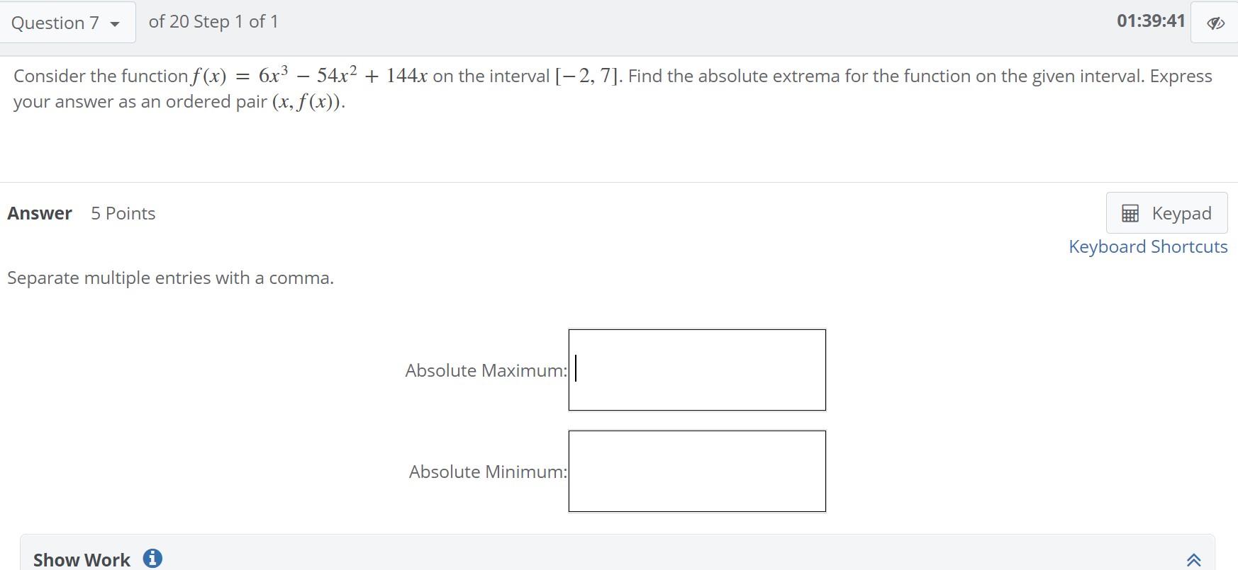 Solved Question 7 of 20 Step 1 of 1 01:39:41 Consider the | Chegg.com
