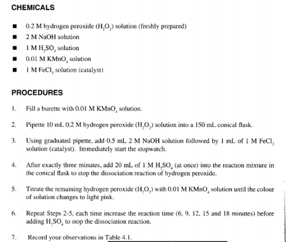 Solved Table: Volume of KMnO4 Used and Concentration of H2O2 | Chegg.com