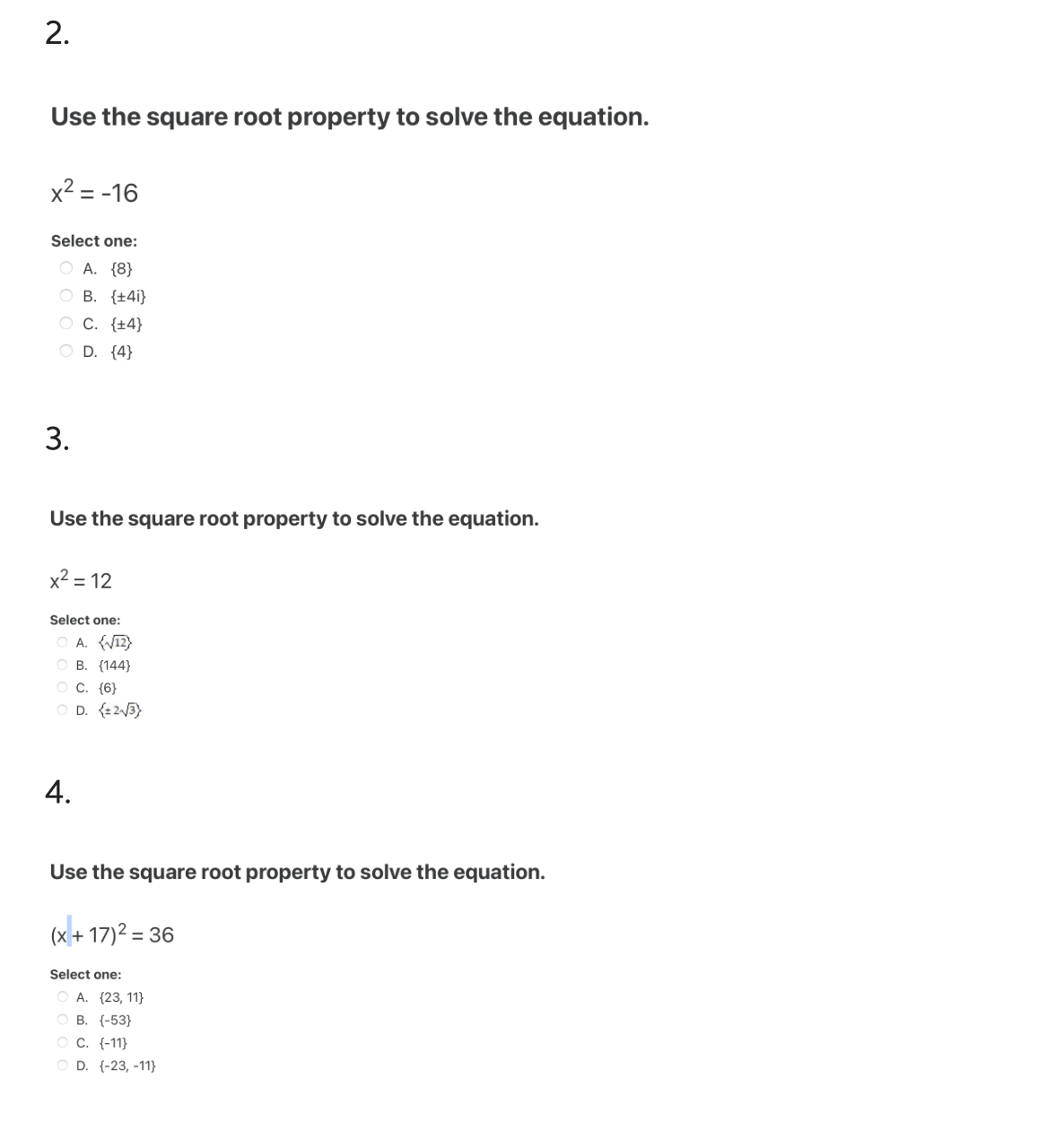 Solved Use the square root property to solve the equation. | Chegg.com