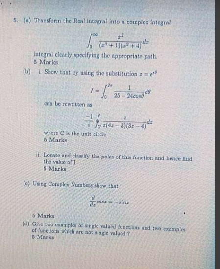 Solved 5. (a) Transform the Real integral into a complex | Chegg.com