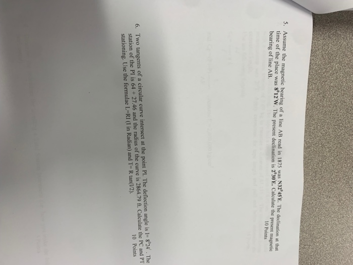 Solved 5. Assume the bearing of a line AB read in