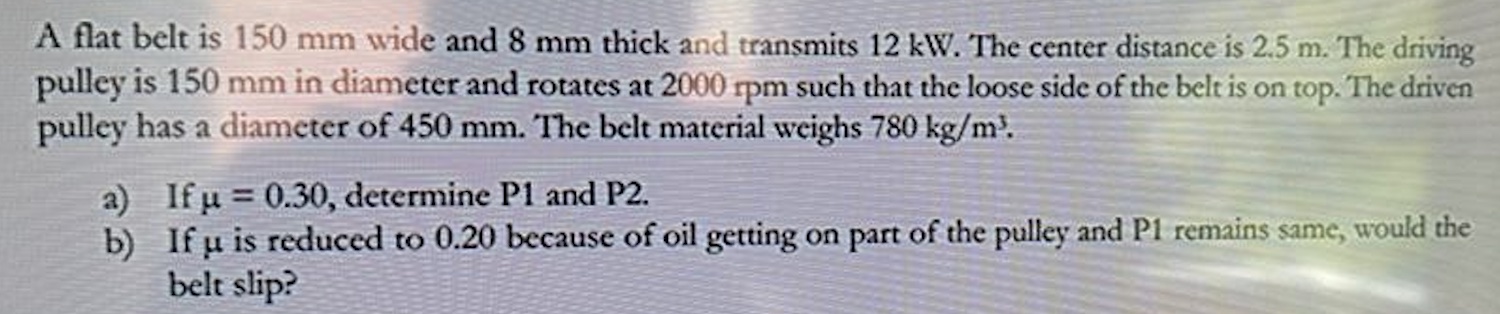 Solved A flat belt is 150 mm wide and 8 mm thick and | Chegg.com