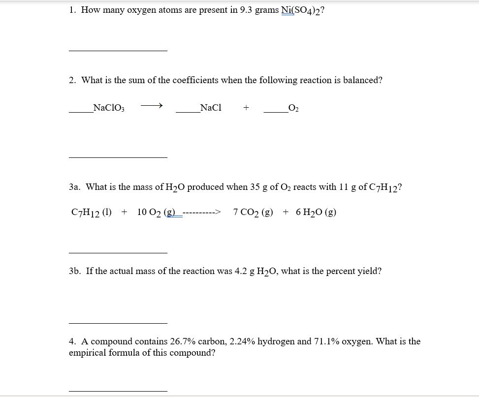 Solved 1. How many oxygen atoms are present in 9.3 grams | Chegg.com