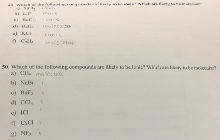 Solved 49. Which of the following compounds are likely to be