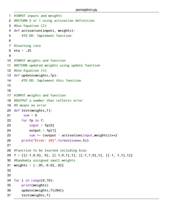 Solved Problem 3: Perceptron We discussed the perceptron in | Chegg.com