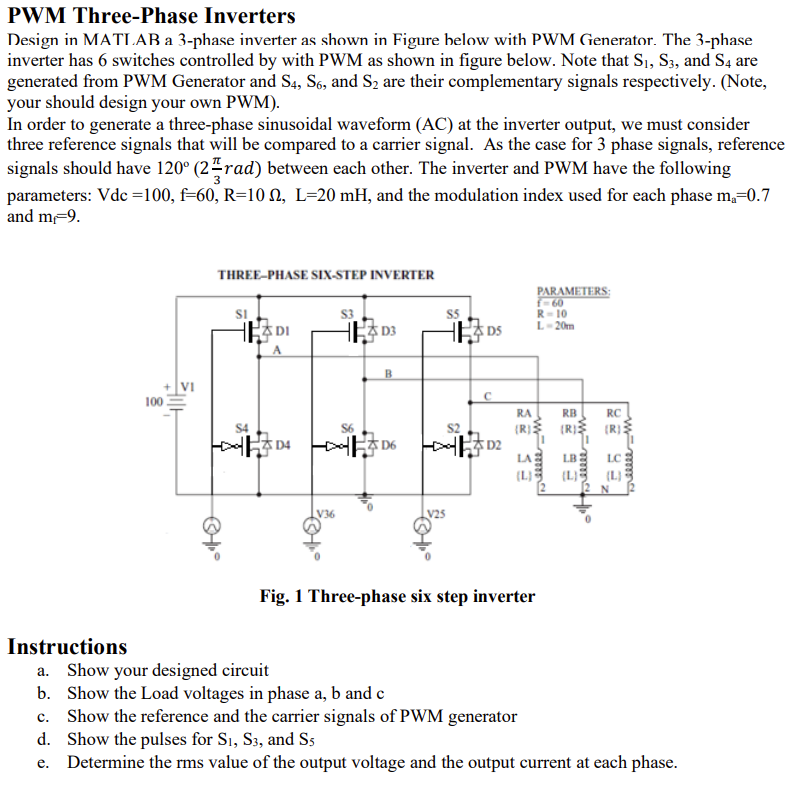 A 3-phase PWM inverter is shown below supplying an