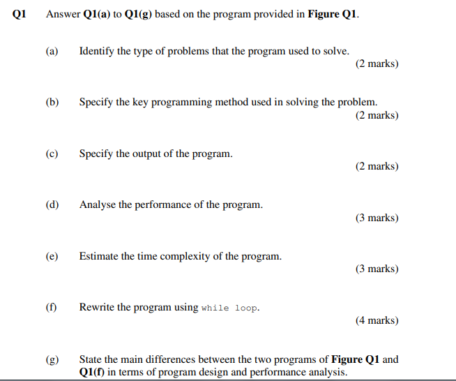 Solved Q1 Answer Q1(a) to Q1(g) based on the program | Chegg.com
