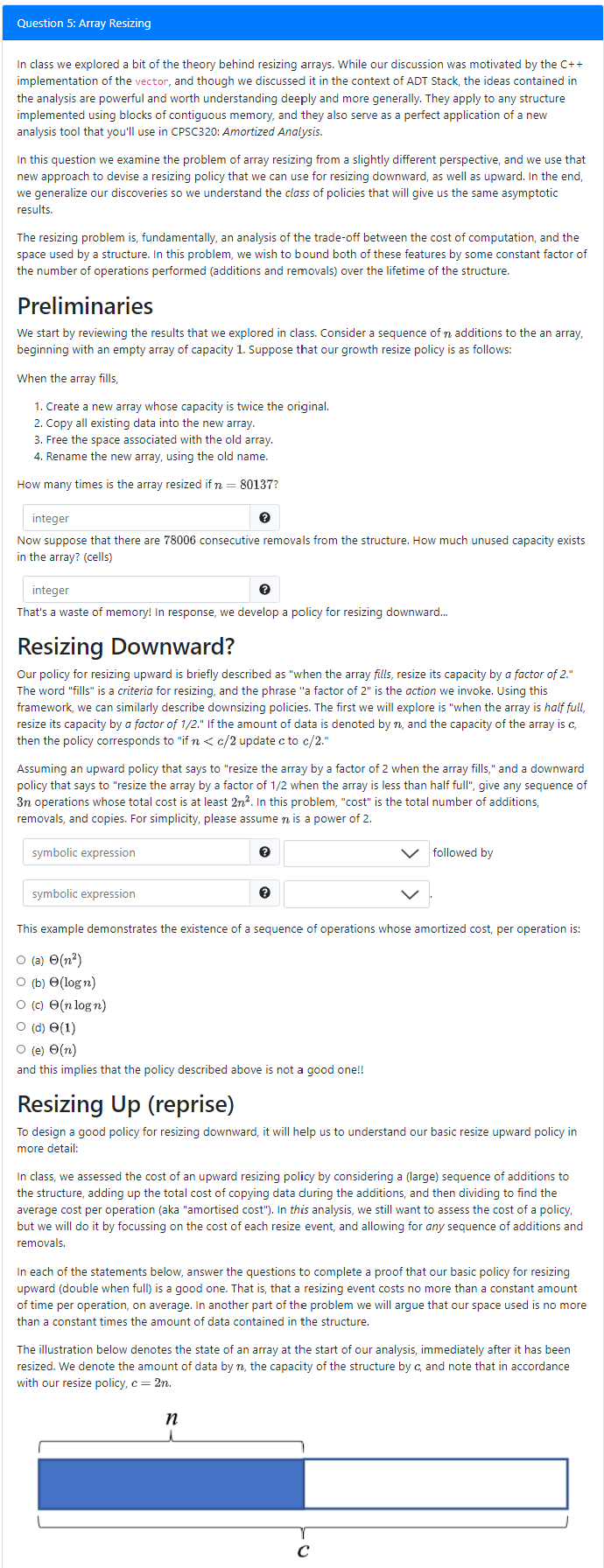 Question 5: Array Resizing In class we explored a bit | Chegg.com