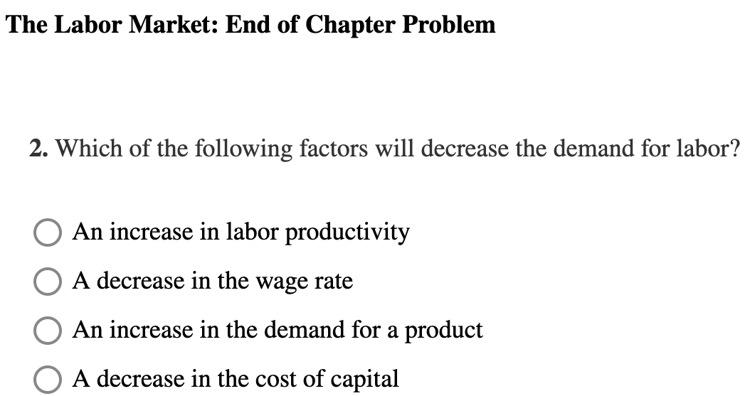 Solved The Labor Market: End of Chapter Problem 2. Which of | Chegg.com