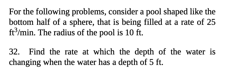 Swimming Pool Rate Math Problems Solved For the following problems, consider a pool shaped | Chegg.com