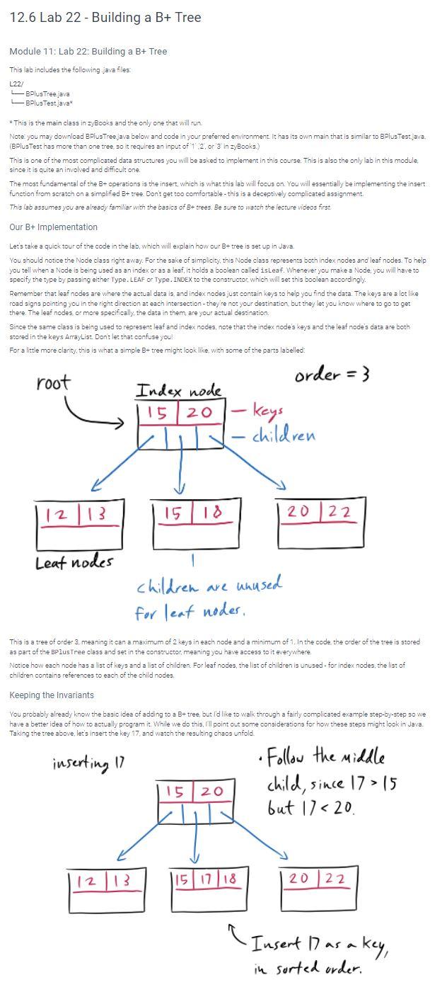 Solved 12.6 Lab 22 - Building A B+ Tree Module 11: Lab 22: | Chegg.com