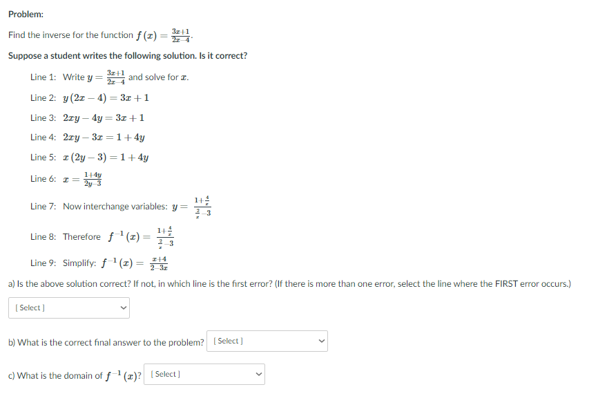 Solved 3+1 Problem: Find the inverse for the function f() = | Chegg.com