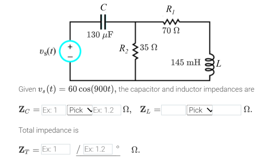 Solved Given vs(t)=60cos(900t), the capacitor and inductor | Chegg.com